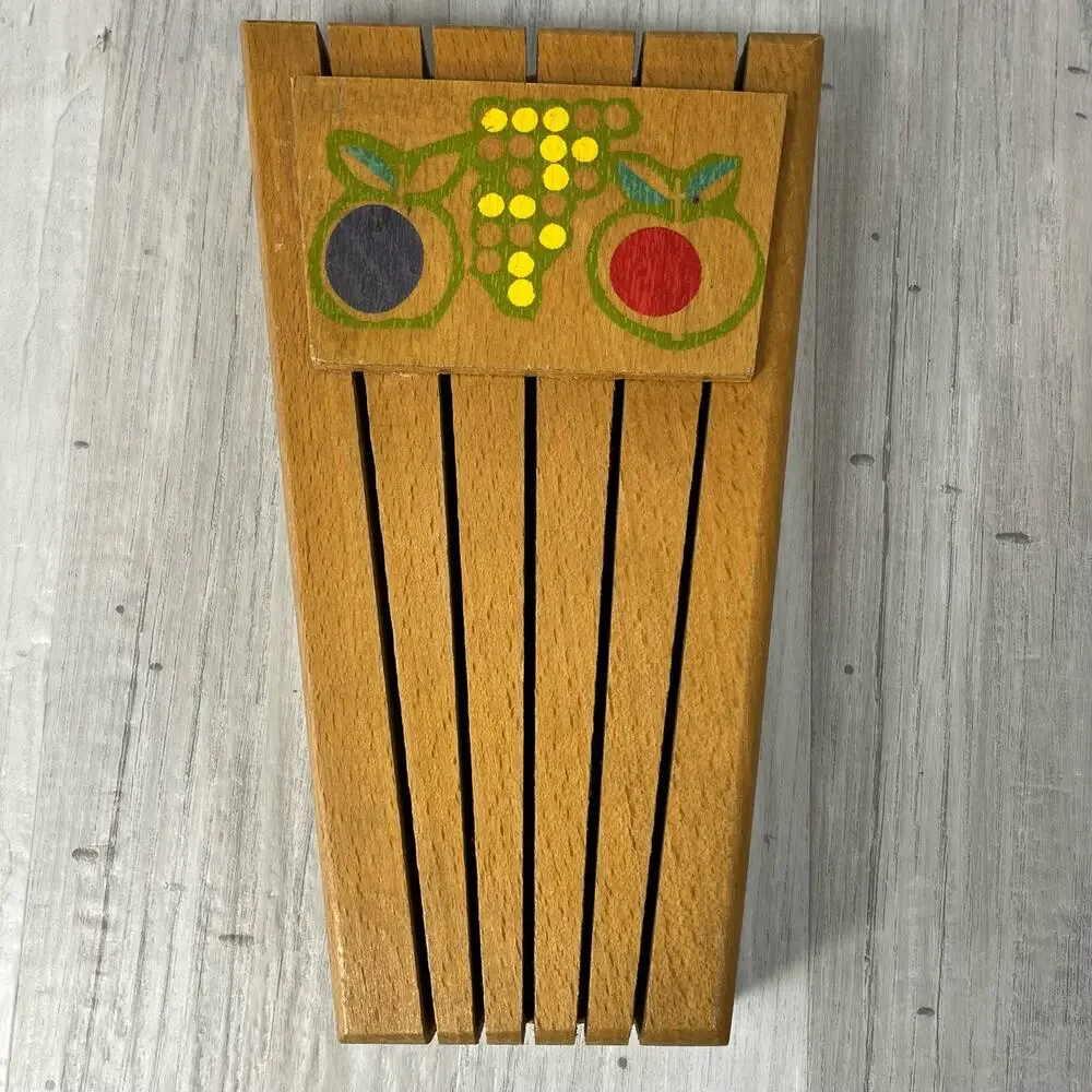 Vintage Hardwood Knife Holder Fruit Wooden Block Wall Mount